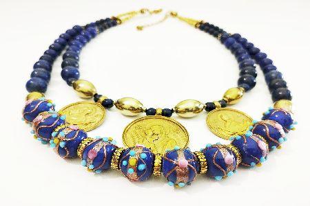 Лазурит, венеційки, латунні підвіски